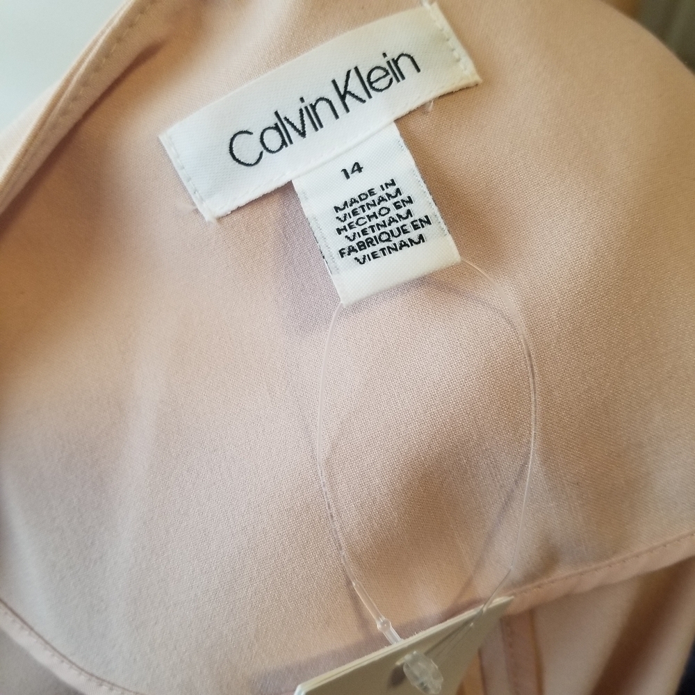 Calvin Klein Sz 14 Blush Suede, Leather, Knit Open Long Jacket Patchwork NWT - Picture 8 of 12